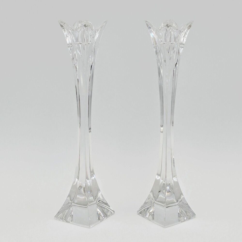 Vtg Nachtmann Crystal Taper Candlestick Holders Tulip Pair 8.5” Germany 24% Lead